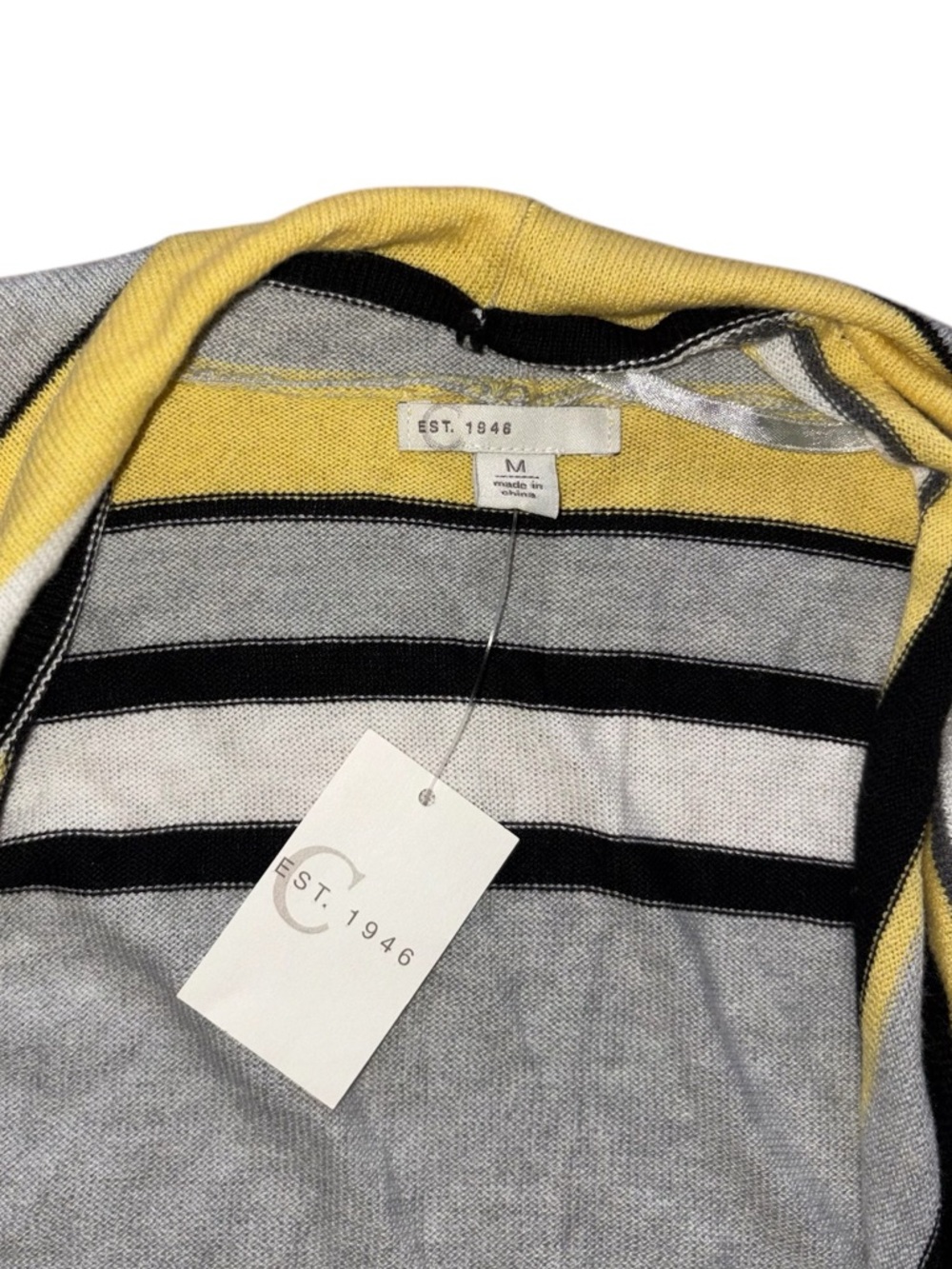 Striped Open Front Cardigan Sweater - Yellow & Gray - Picture 3 of 3